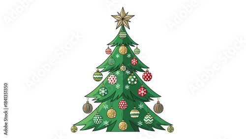 Festive Evergreens: An illustration of a Christmas tree adorned with ornaments and a star on top, radiating holiday cheer and warmth.