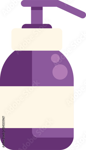 Purple plastic bottle with a white label for shampoo, liquid soap, or shower gel is isolated on a white background