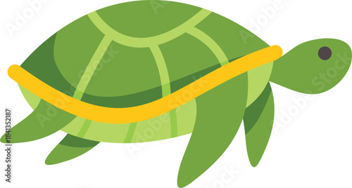 Cartoon green turtle swimming underwater, marine reptile with shell and flippers
