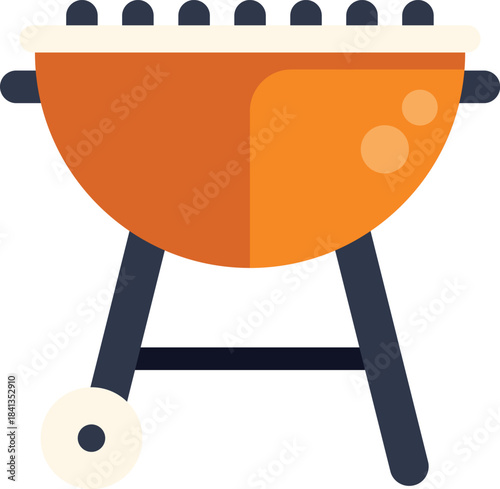 Simple and modern vector illustration of a classic orange kettle barbecue grill, perfect for summer cookouts and outdoor grilling