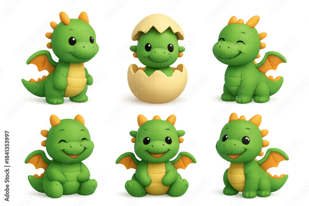 Fototapeta premium Cute cartoon baby dragons collection for children’s designs and illustrations