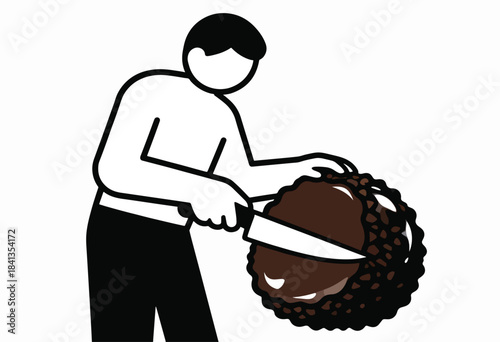 Stylized person slicing a large, textured truffle
