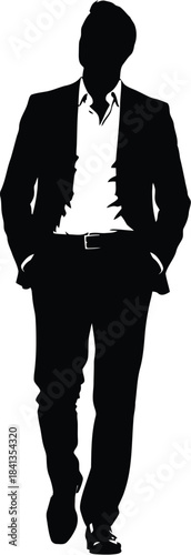 Silhouette of a confident businessman walking forward