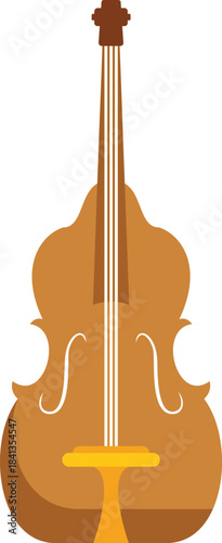 Minimalist vector illustration of a wooden double bass, featuring its strings, bridge, and body, isolated on a white background
