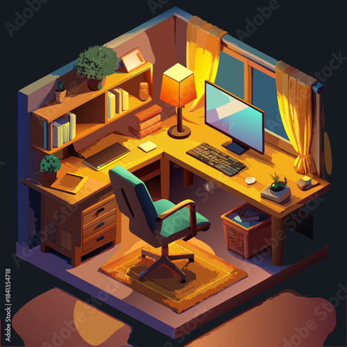 Warm Wooden Home Workspace Illustration