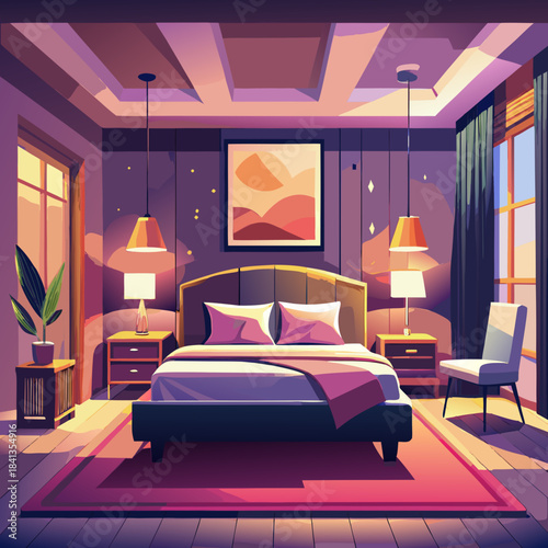 Cozy Modern Bedroom with Warm Lighting and Minimal Decor