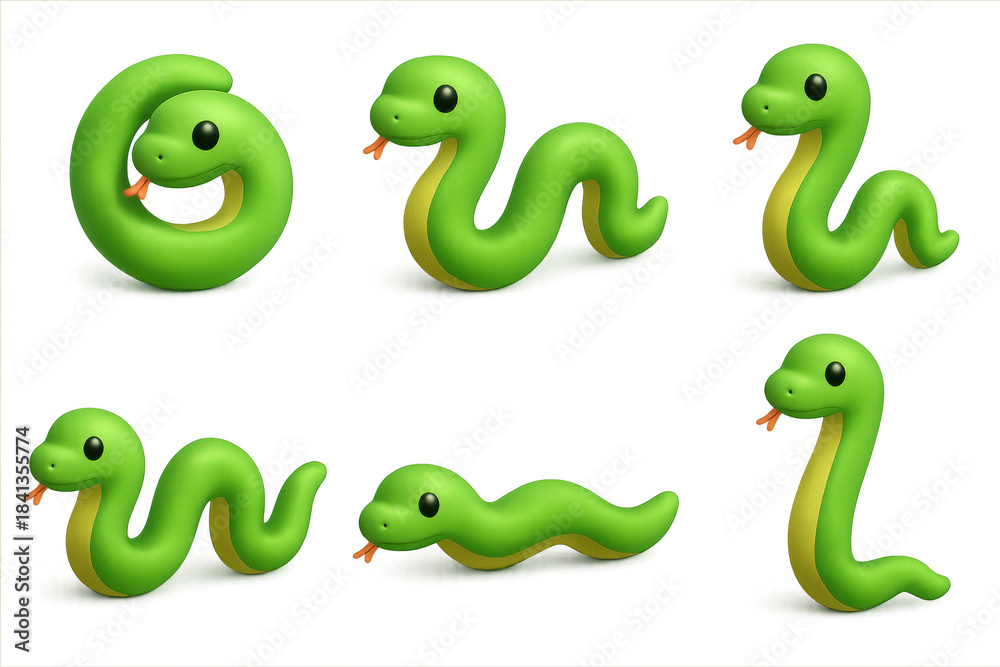 Obraz premium Cute cartoon snake icons set for graphic design and decoration