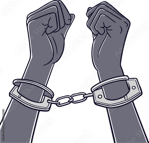 Man and woman lovers silhouette illustration with handcuffs and business handshake vector
