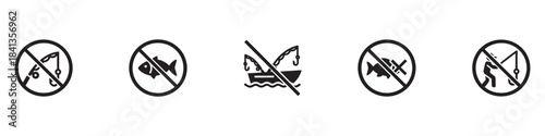 No fishing sign icon. No fishing icon. No fishing allowed symbol.  Vector Illustration. 
