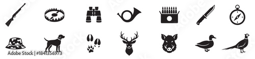 Hunting icons set. Hunting tools icons. Vector Illustration. EPS 10