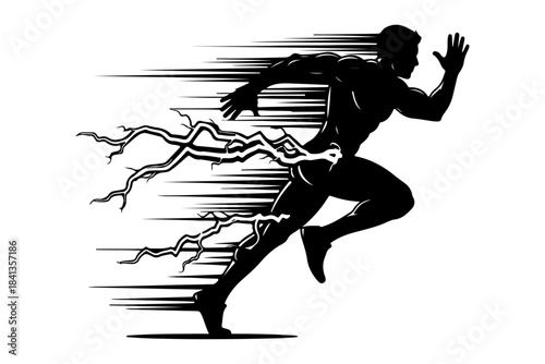 Dynamic silhouette of an athlete bursting forth with electrifying speed and power, symbolizing unstoppable progress and high-performance achievement