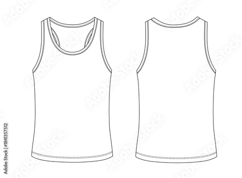 Outline drawing of a mens tank top, front and back view