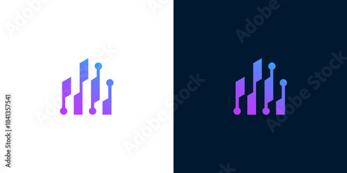 Abstract geometric digital bars representing financial growth and data analysis on a dark and light background