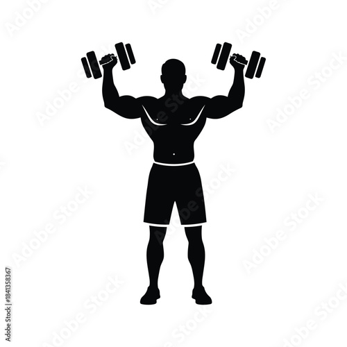 Black silhouette of man lifting dumbbells