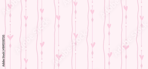 seamless pattern of vertical pastel lines decorated with tiny heart shapes, creating a gentle and romantic background.