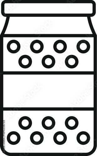Black and white icon of bubble tea tapioca pearls in jar with blank label
