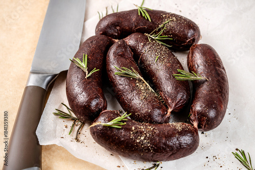 Seasoned ukrainian blood sausages with herbs
