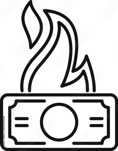 Banknote is burning, depicting financial crisis, inflation and economic recession