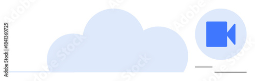 Cloud computing, video streaming, online storage, media sharing, technology services, digital accessibility. Cloud graphic with a video camera icon. Cloud computing and video streaming concept