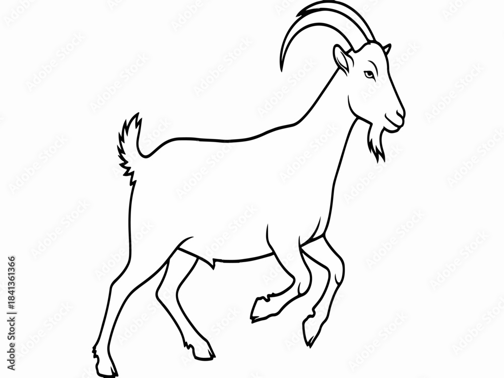Fototapeta premium Running Goat Outline Vector Illustration, Black Line Art Drawing, Farm Animal Icon, Isolated on White