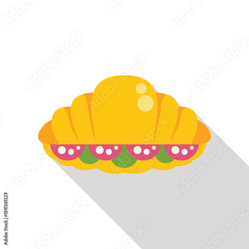 Croissant sandwich with salami, lettuce and mayonnaise filling, representing a tasty and convenient meal or snack