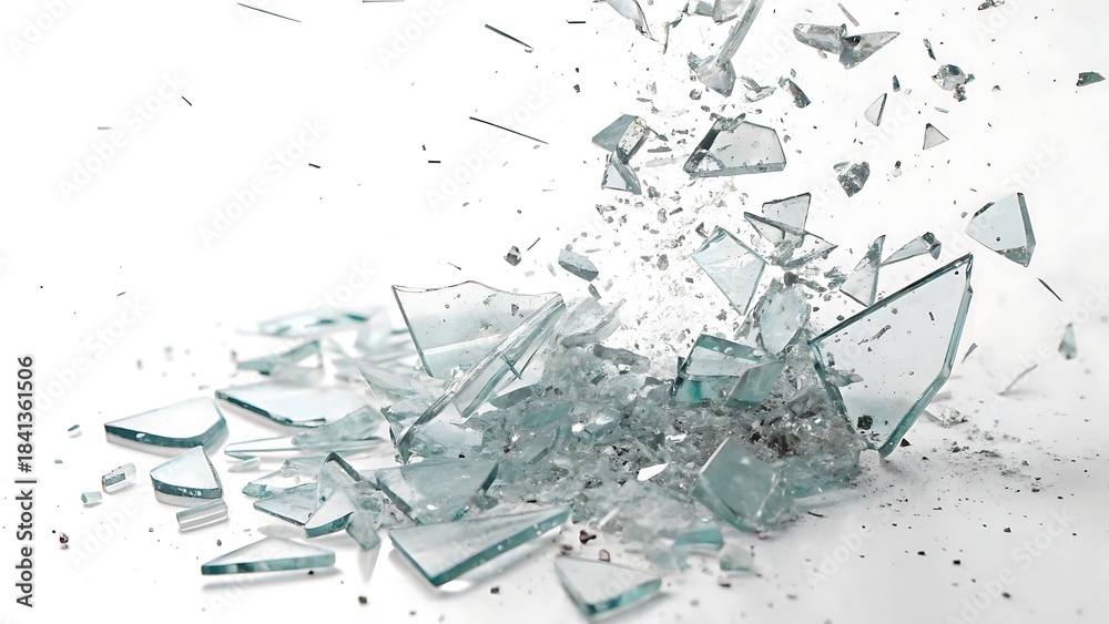 Naklejka premium Explosion that resembles shattered glass isolated on white background With shadow. AI GENERATED. 