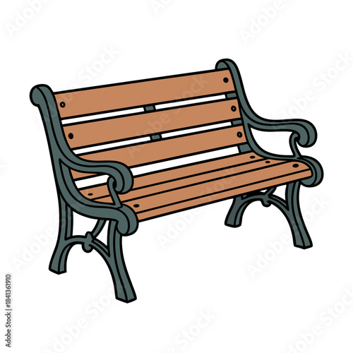Vintage park bench with wooden seat and metal frame design  