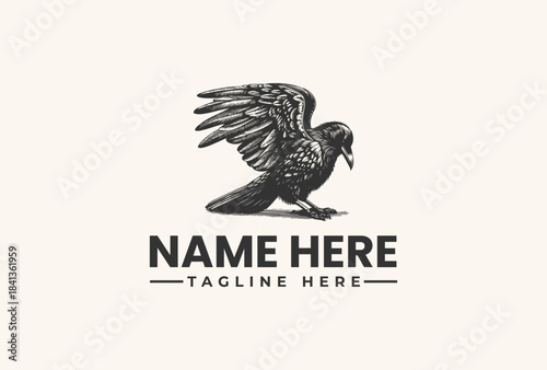 Vector illustration of a bird with outstretched wings and a placeholder text for a logo on a plain background
