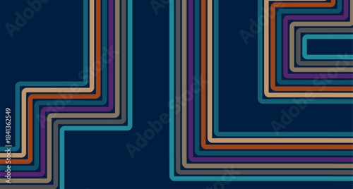 1970s retro striped linear path abstract geometric background. Vintage vector poster graphic design