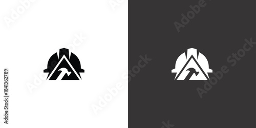 Construction Logo Hammer within Protective Hardhat