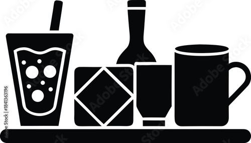 Drink icons set silhouette. Beverage icons silhouette vector