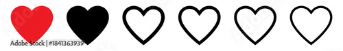 Heart icon, red, black and line heart icon, love icon.