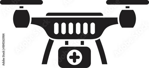 Quadcopter drone carrying medical supplies, providing rapid assistance and healthcare delivery in emergencies