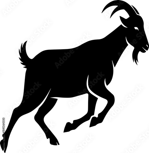 Running goat or ram silhouette vector graphic isolated on white background for logo design