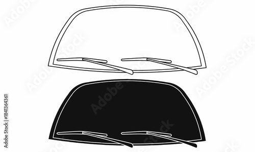 Car windshield or windscreen icon set in outline and silhouette. automotive symbols, repair graphics,and transport icons. vector illustration isolated white background.