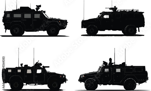Armored riot control vehicle set Silhouette Vector	