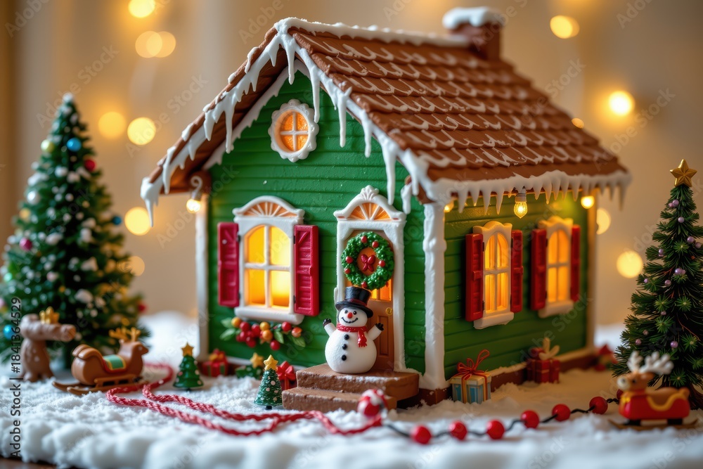 Fototapeta premium Festive Gingerbread House Among Holiday