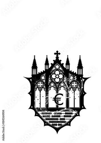 Gothic Data Flow Crest Silhouette: Financial Legacy and Digital Future Vector Badge