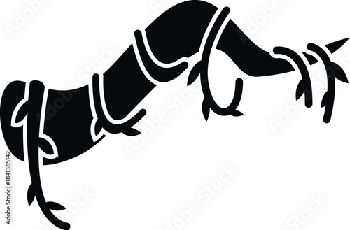 Jungle liana vine wrapping around a tree branch silhouette on white background