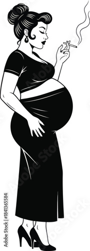 Pregnant Woman Smoking Silhouette Vector