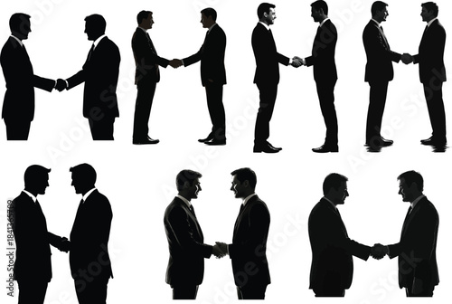 Businessman shaking hand partnership concept set Silhouette Vector	