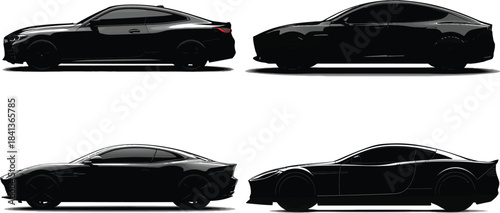 Car side profile sleek vehicle shape set Silhouette Vector	