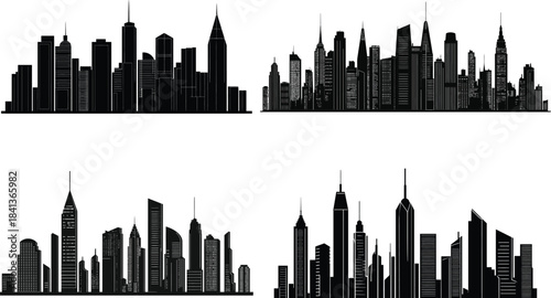 City skyline modern architecture outline set Silhouette Vector	