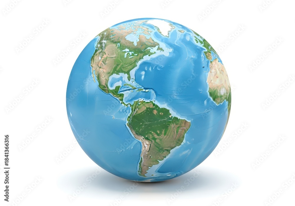 Fototapeta premium Three dimensional representation of planet earth viewed from space against a white background