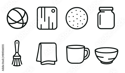 Minimalistic kitchen utensil icons on a green background