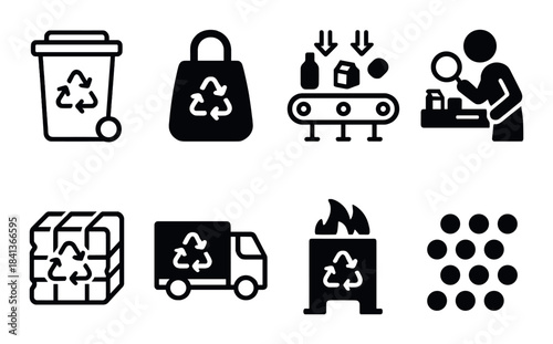 Recycling icon set - waste management and sustainability concepts