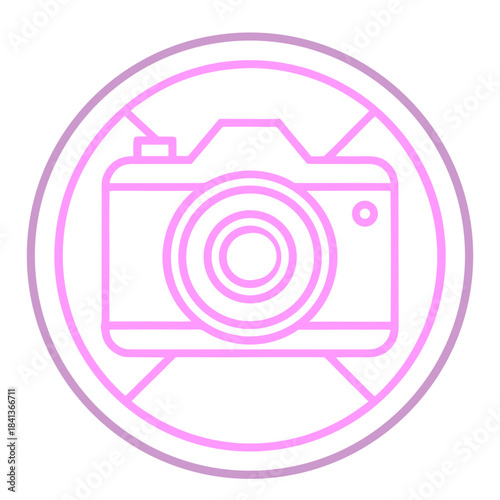 No photography allowed: a pink symbol indicating camera restrictions or prohibition