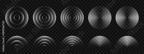 Wave light effect, radar neon waves are spreading, bright wifi wireless network, tech sound wave rings, glowing circles signal