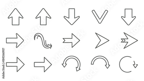 Set of 15 hand drawn style arrows in various directions