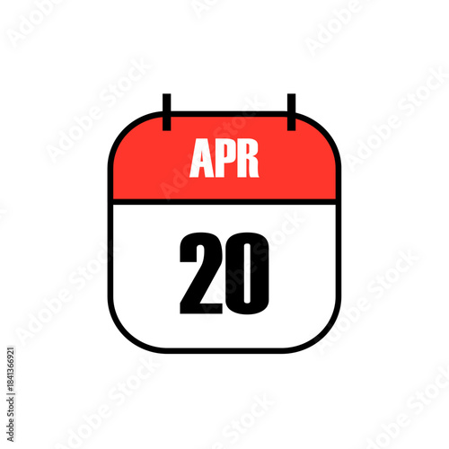 Red and white calendar icon showing April 20 in bold black font, celebrating 420 as a global cannabis culture holiday for awareness, legalization, and community unity
